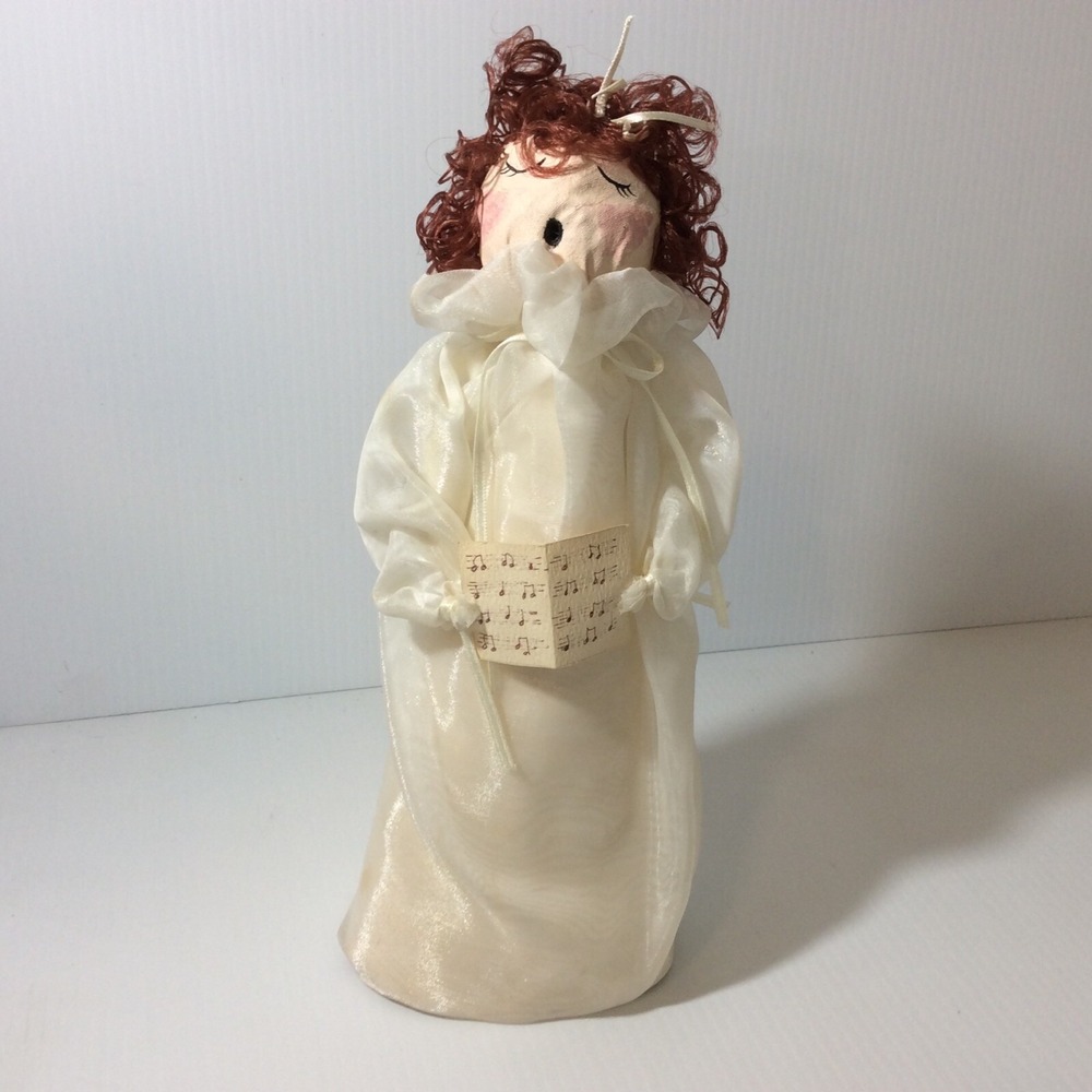 Vintage Standing Singer Choir Paper Mache Head Christmas Tree Topper Red Hair